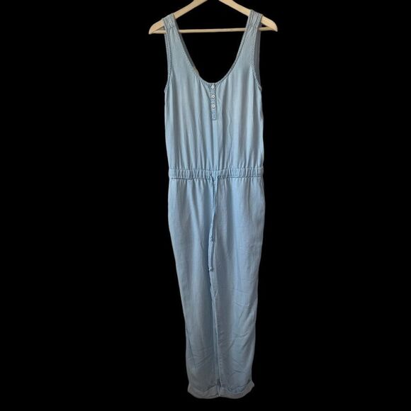 Cloth & Stone Distressed Soft Chambray Crop Jumpsuit Sz S - Picture 4 of 10